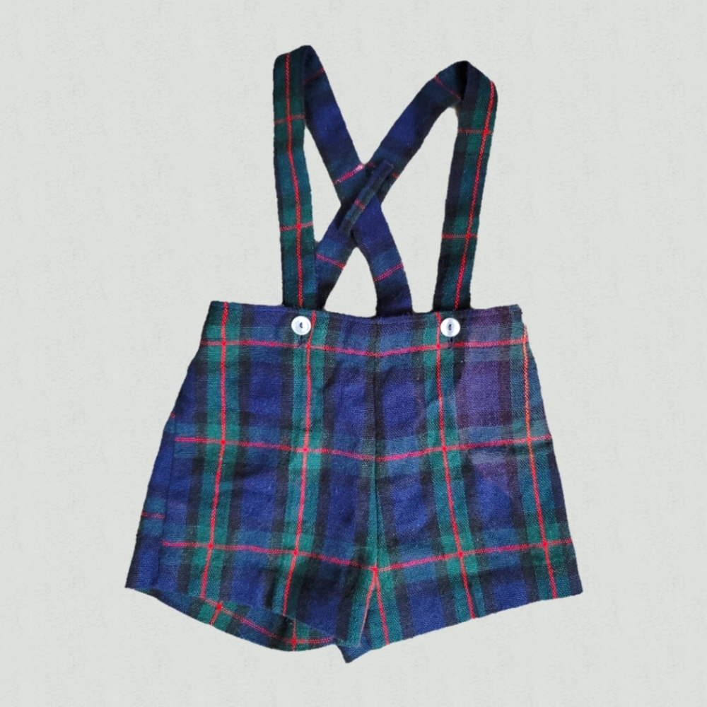 Vintage Navy Tartan Plaid Shortalls 4Y